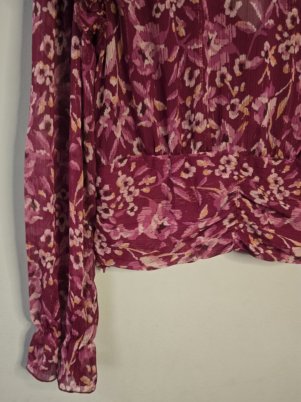 Aqua Raspberry Floral V-Neck Ruffle Blouse - Picture 3 of 14